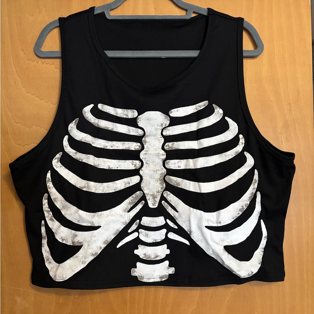Black Skeleton Ribcage Crop Top